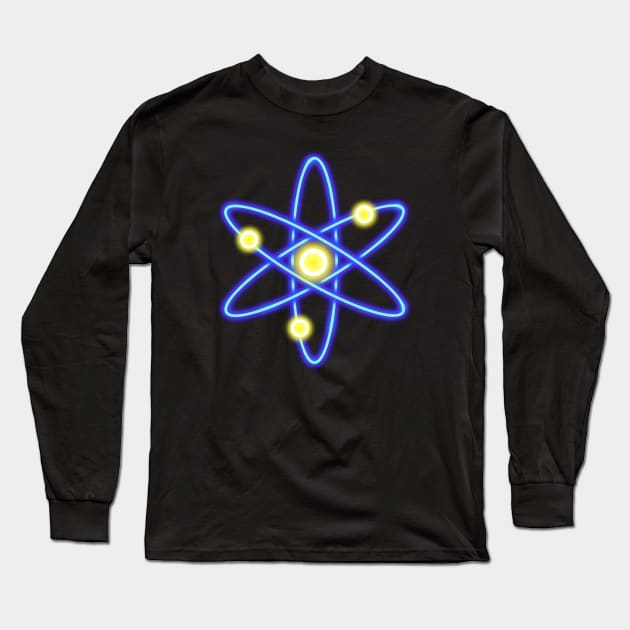 Blue Neon Cosmos Atom Long Sleeve T-Shirt by Milasneeze